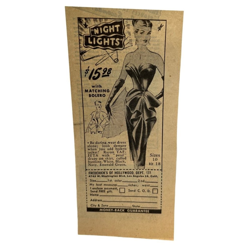 Fredericks of Hollywood Vintage Print Ad 1951 Sexy Woman Be Daring Night Lights